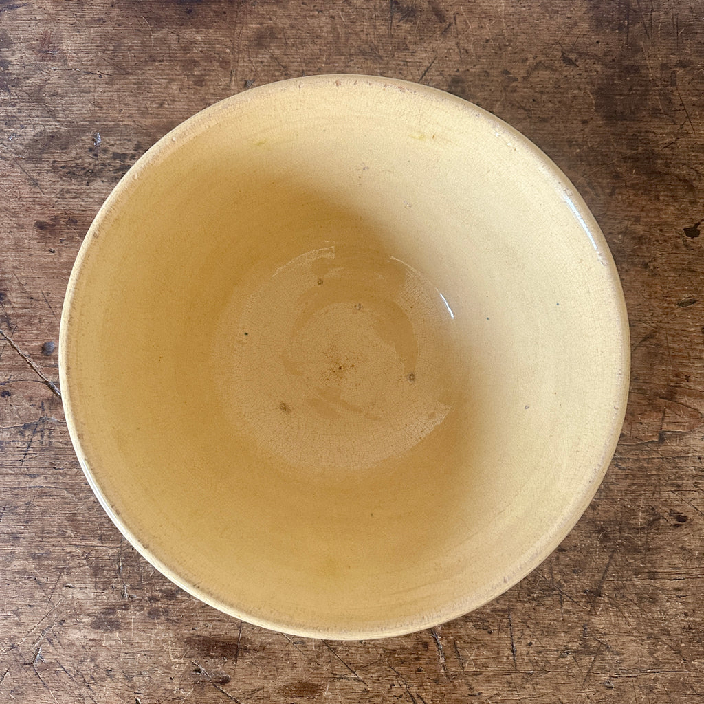 19th C Green Seaweed Yellow Ware Bowl