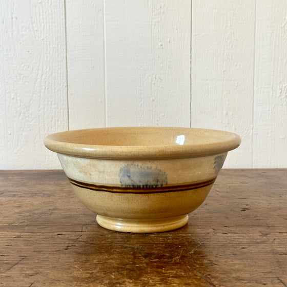19th C Blue Seaweed Yellow Ware Bowl