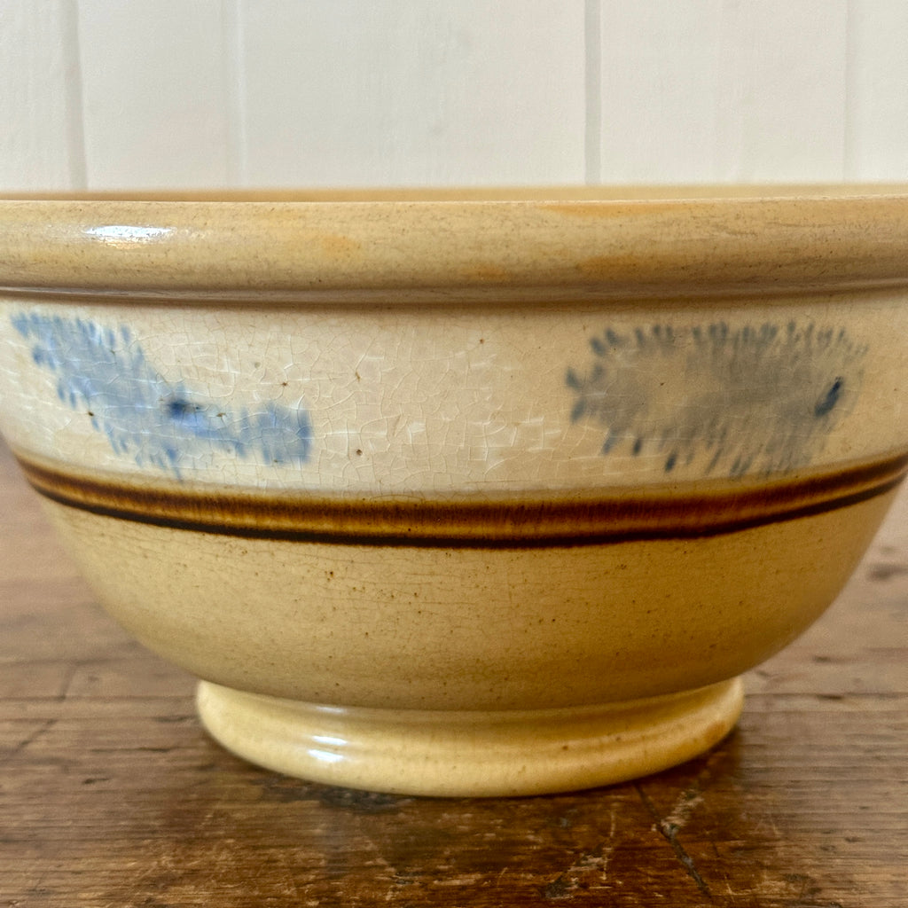 19th C Blue Seaweed Yellow Ware Bowl