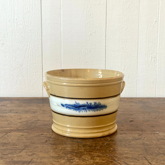 19th C Blue Seaweed Yellow Ware Pantry Crock