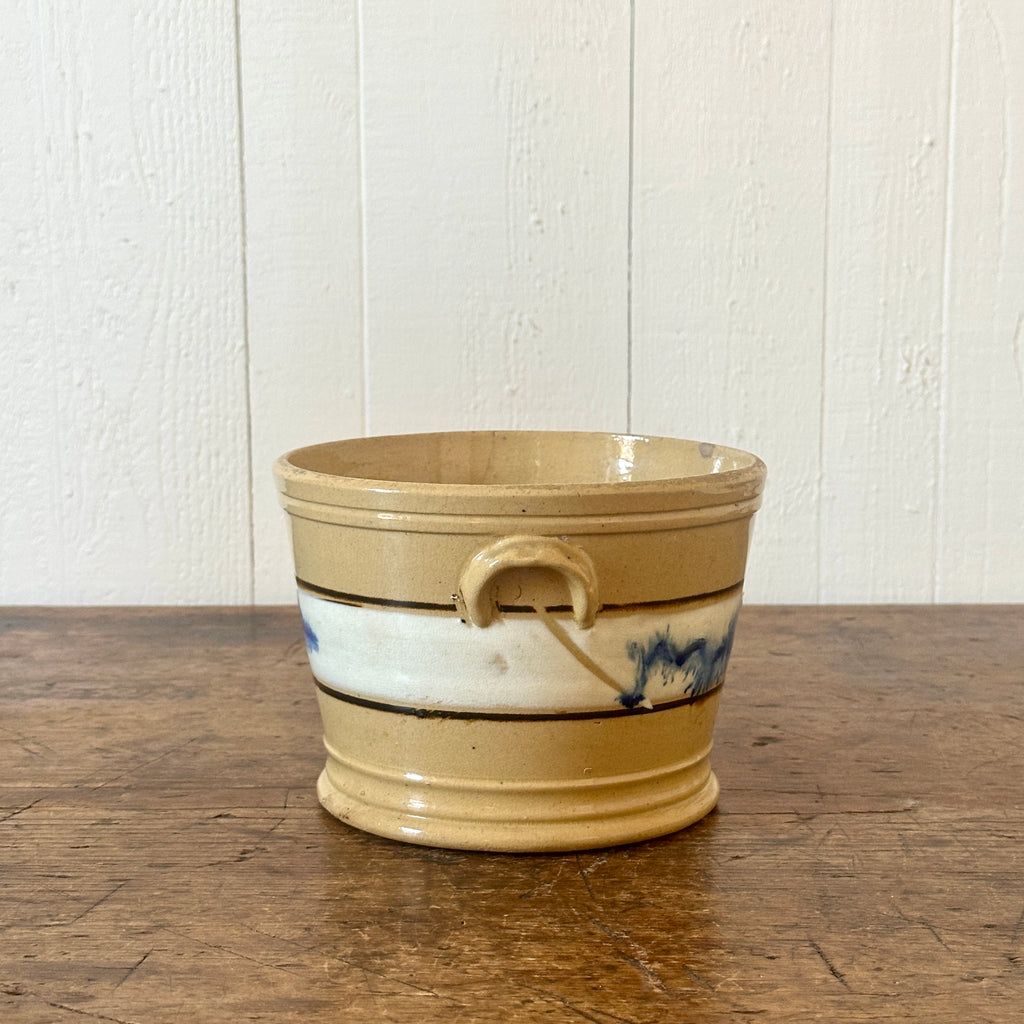 19th C Blue Seaweed Yellow Ware Pantry Crock