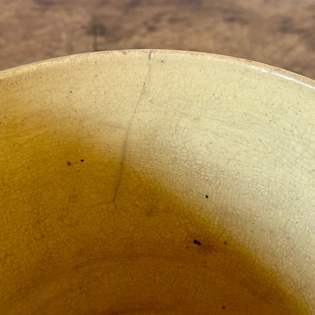 19th C Blue Seaweed Yellow Ware Pantry Crock