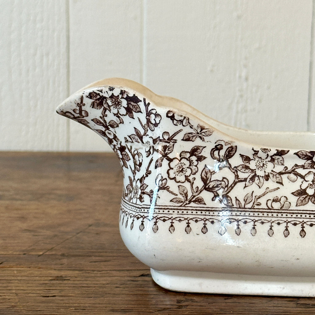 Brown Transferware Sauceboat