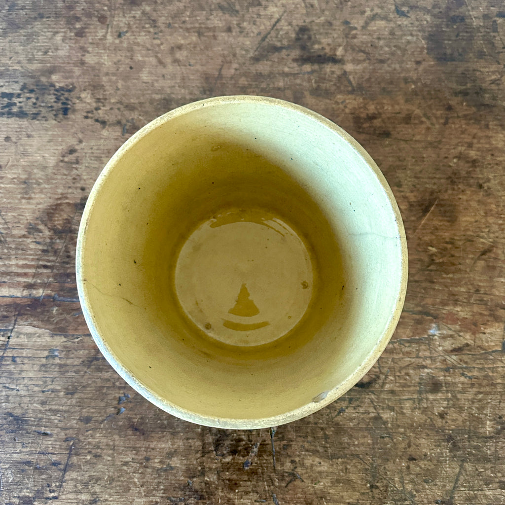 19th C Blue Seaweed Yellow Ware Pantry Crock