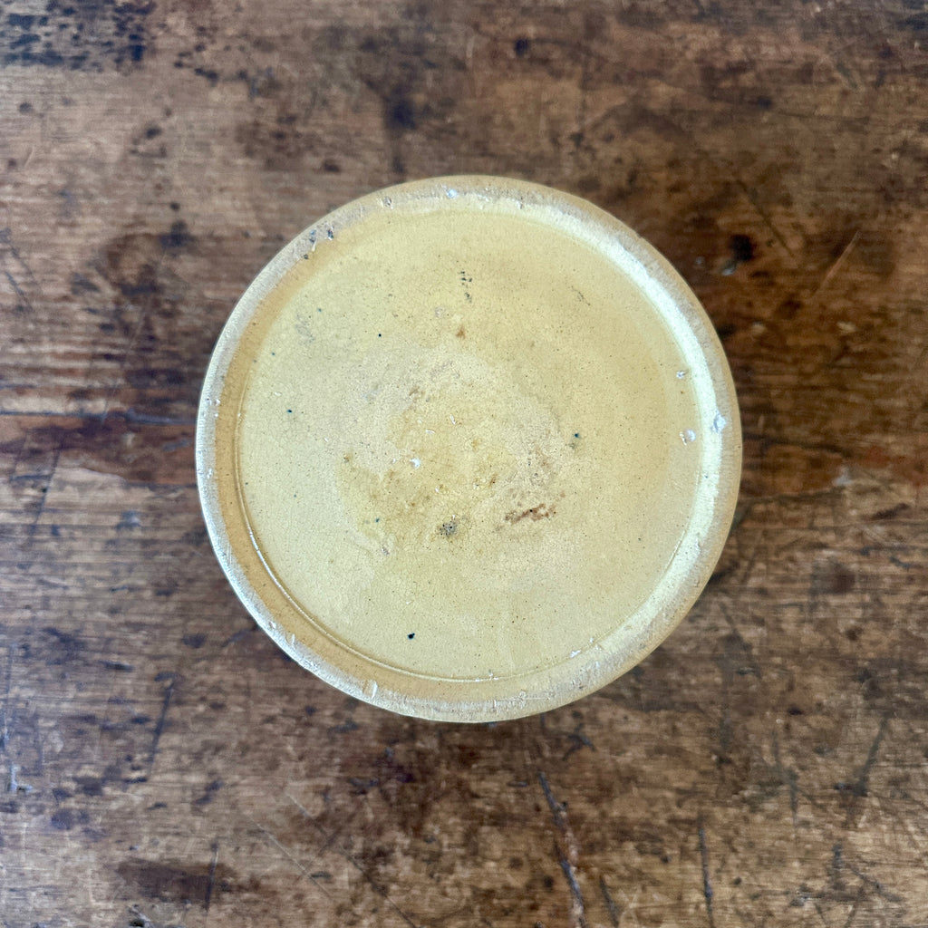 19th C Blue Seaweed Yellow Ware Pantry Crock