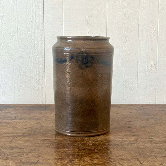 Antique Salt Glaze Jar with Blue Flowers