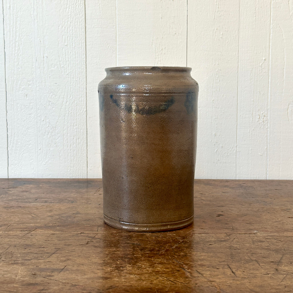 Antique Salt Glaze Jar with Blue Flowers
