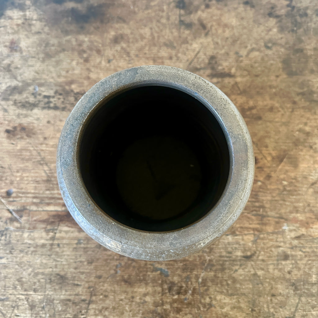 Antique Salt Glaze Jar with Blue Flowers