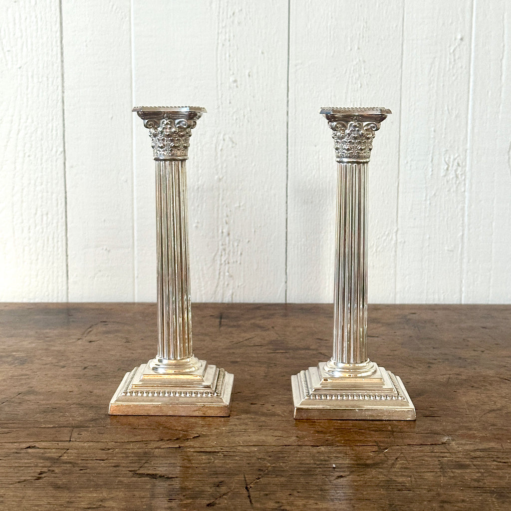 Pair of Silver 8.5" Column Candlesticks