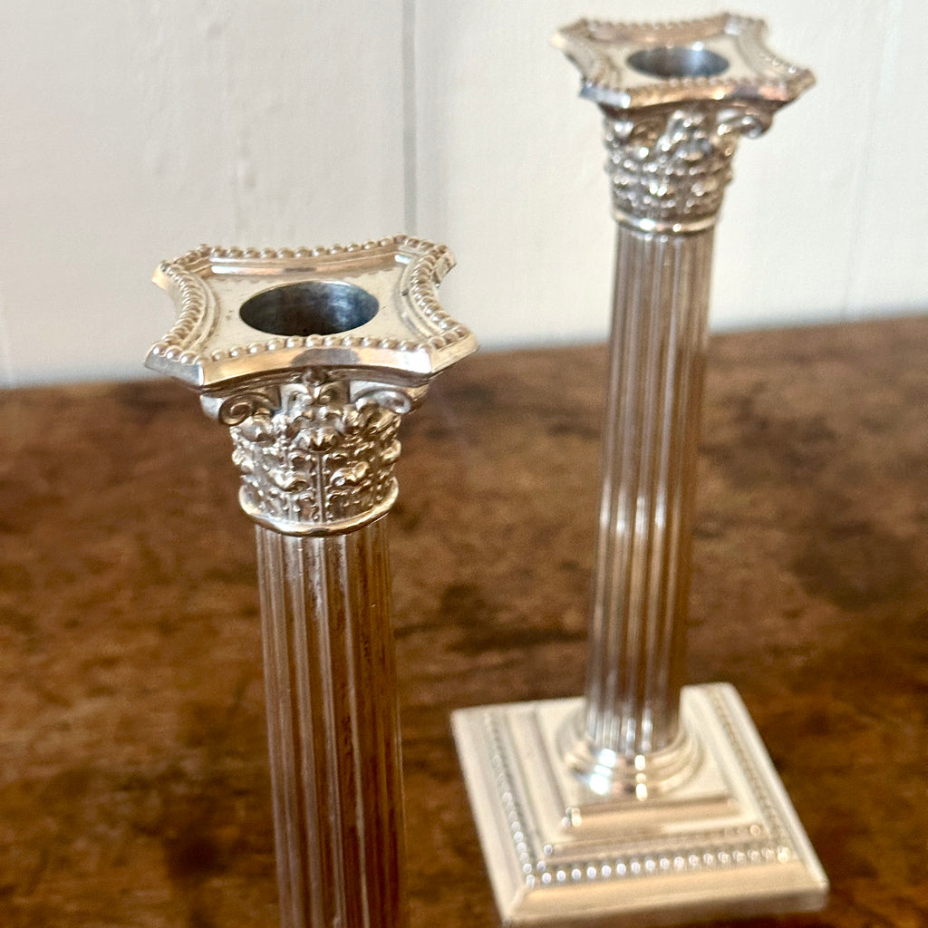 Pair of Silver 8.5" Column Candlesticks