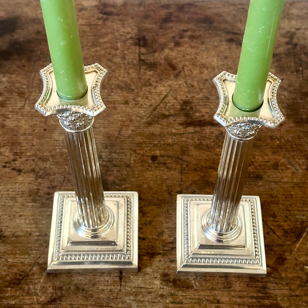 Pair of Silver 8.5" Column Candlesticks