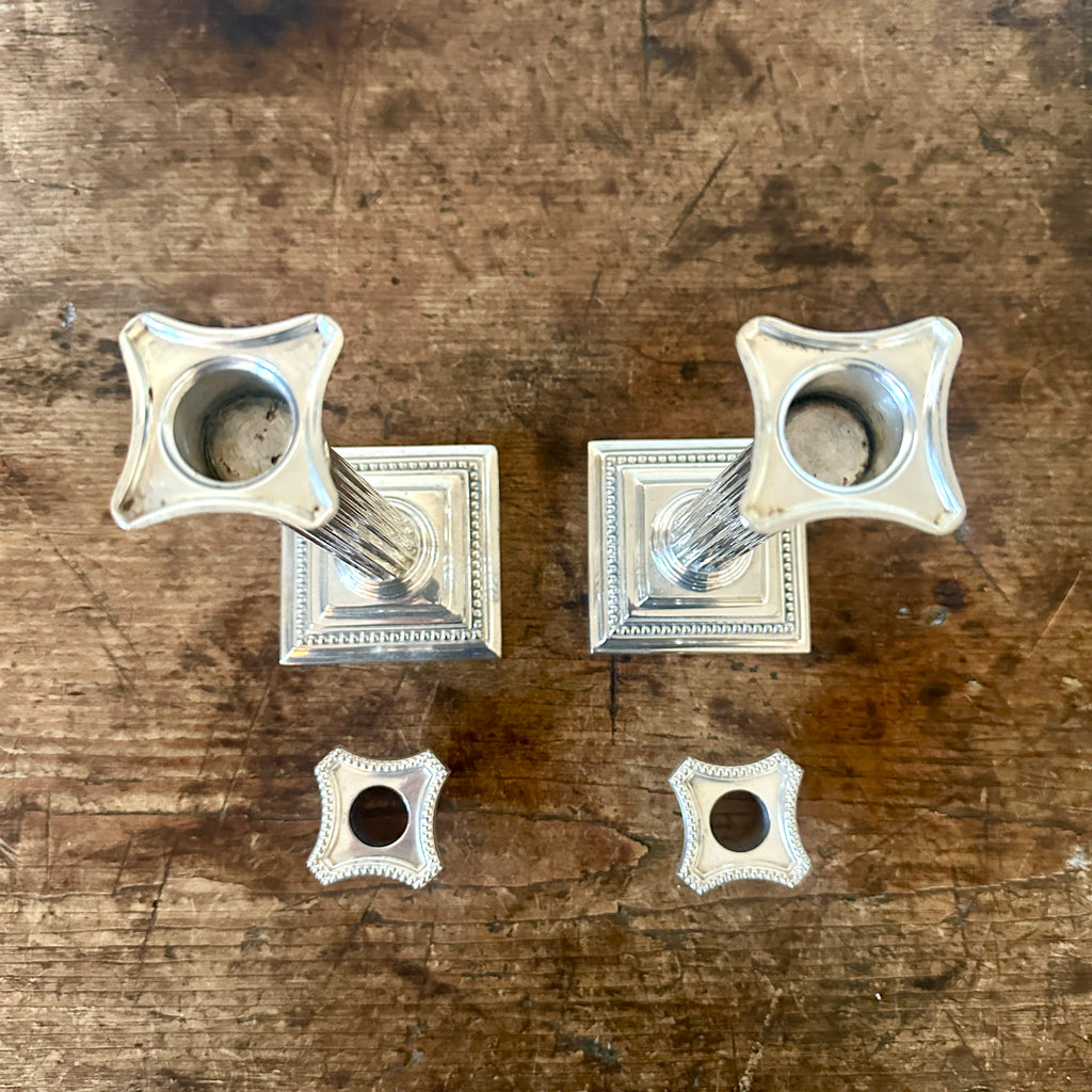 Pair of Silver 8.5" Column Candlesticks