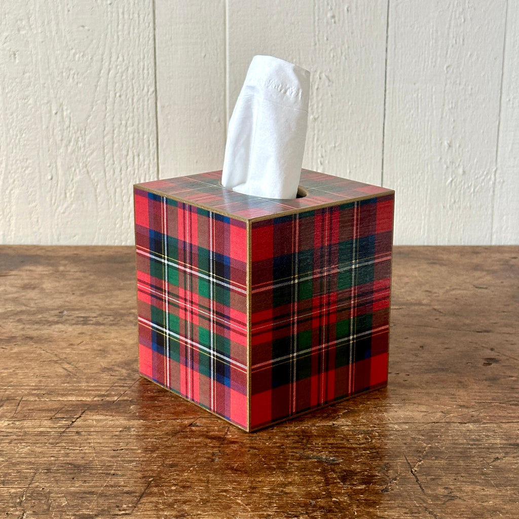 Red Plaid Wood Tissue Box Cover
