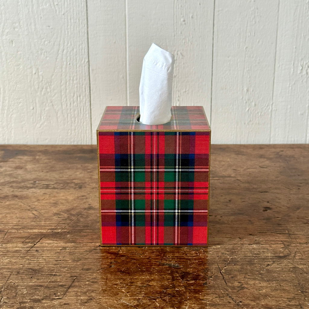 Red Plaid Wood Tissue Box Cover