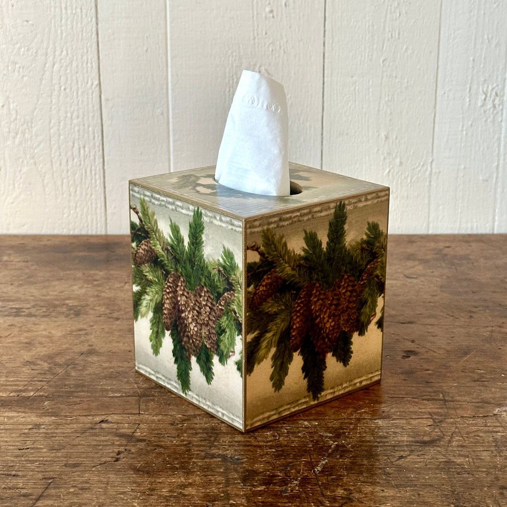 Pine Cones Wood Tissue Box Cover