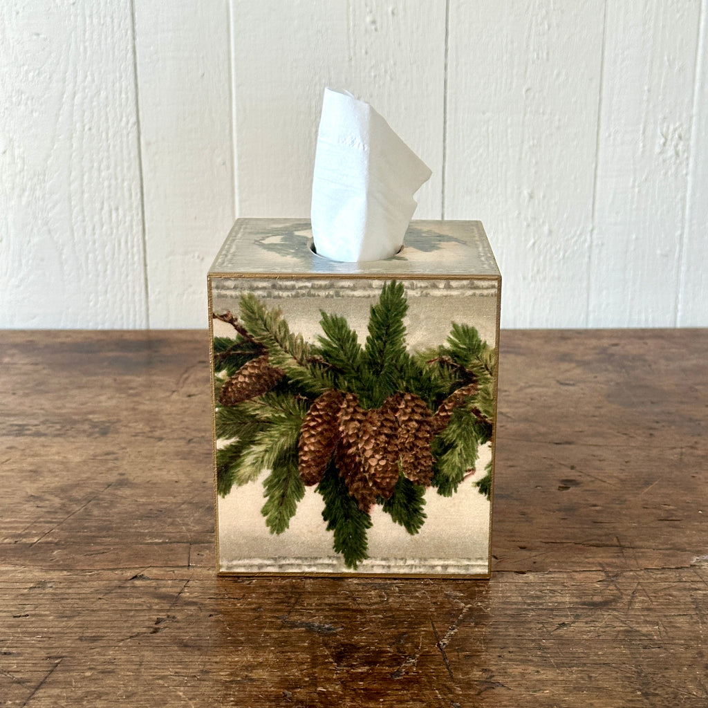 Pine Cones Wood Tissue Box Cover