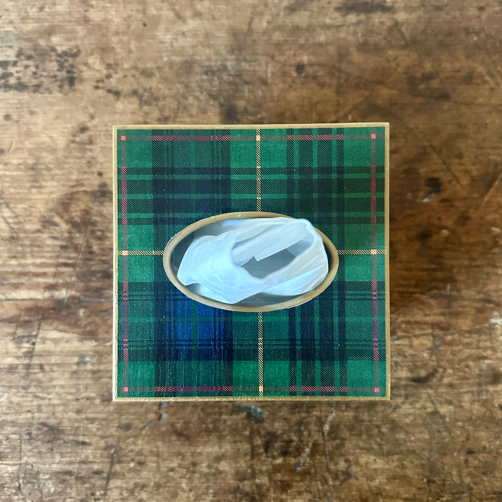 Green Plaid Wood Tissue Box Cover