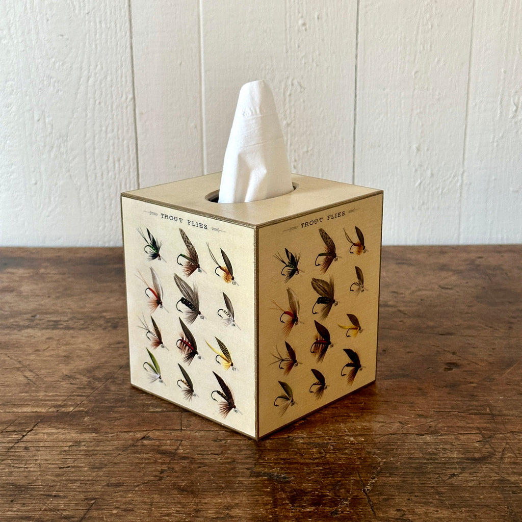 Trout Fishing Wood Tissue Box Cover