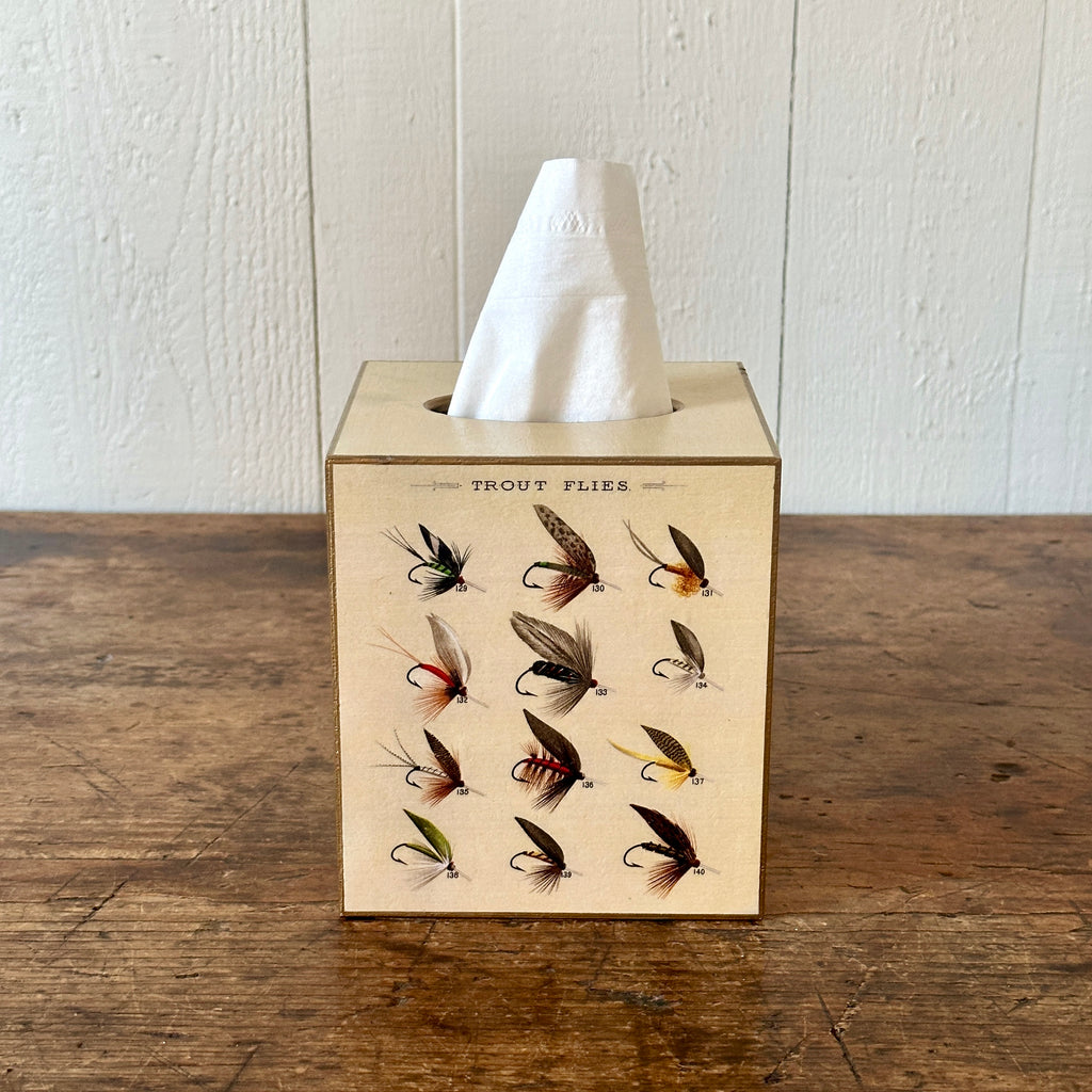Trout Fishing Wood Tissue Box Cover