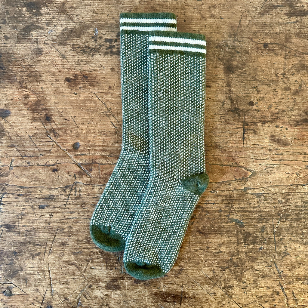Olive Nordic Birdseye Wool Cashmere Crew Socks