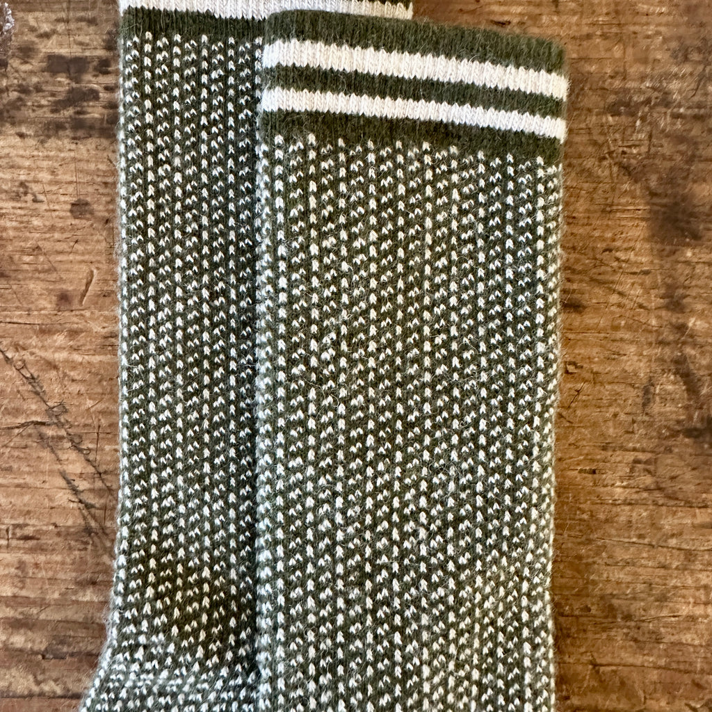Olive Nordic Birdseye Wool Cashmere Crew Socks
