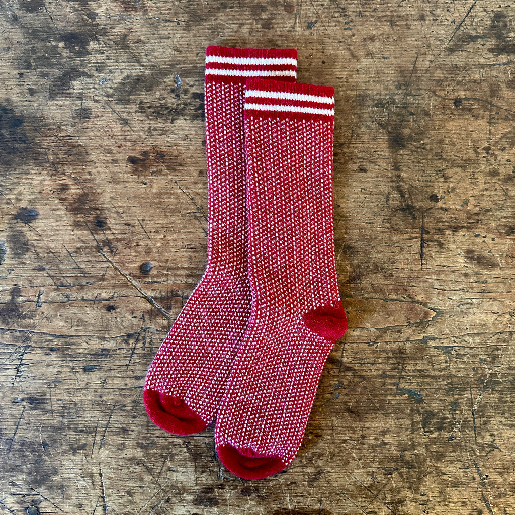 Red Nordic Birdseye Wool Cashmere Crew Socks
