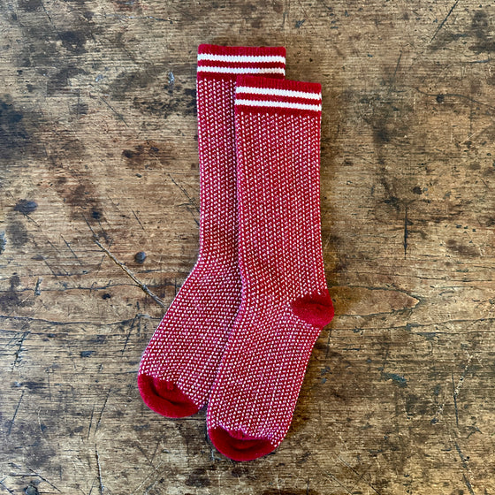 Red Nordic Birdseye Wool Cashmere Crew Socks