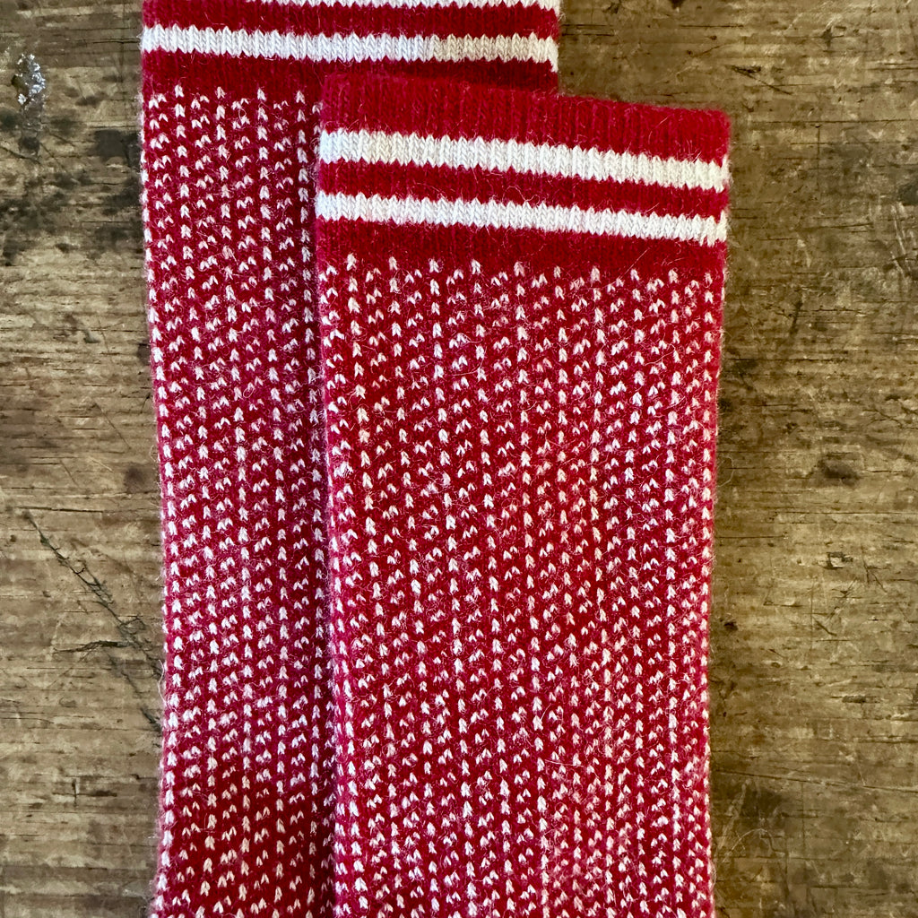 Red Nordic Birdseye Wool Cashmere Crew Socks