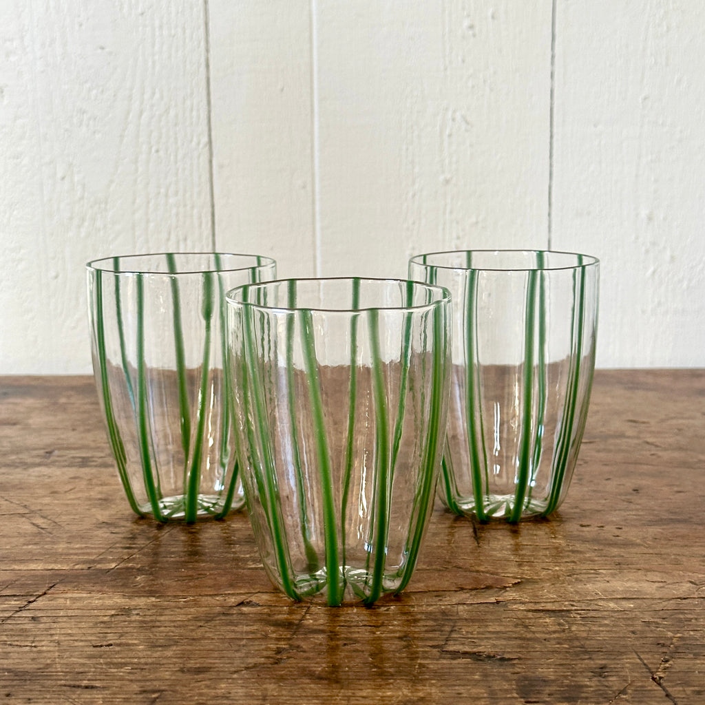 Italian Green Stripe Glass Tumbler
