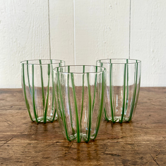 Italian Green Stripe Glass Tumbler