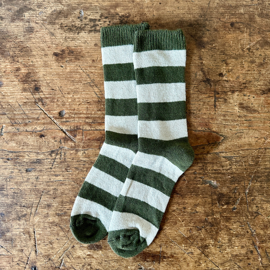 Olive Rugby Wool Cashmere Crew Socks