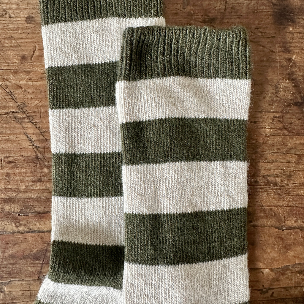 Olive Rugby Wool Cashmere Crew Socks