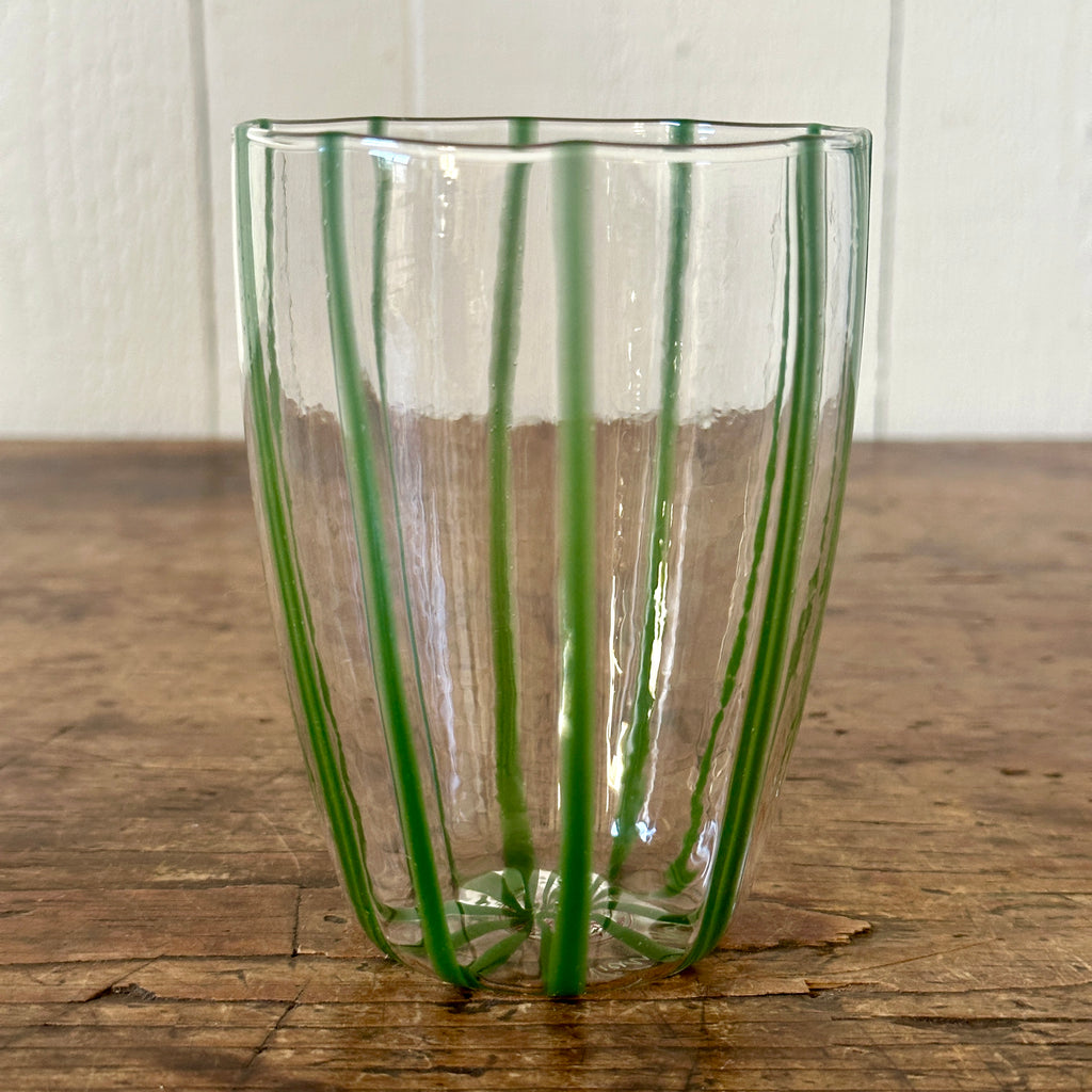 Italian Green Stripe Glass Tumbler