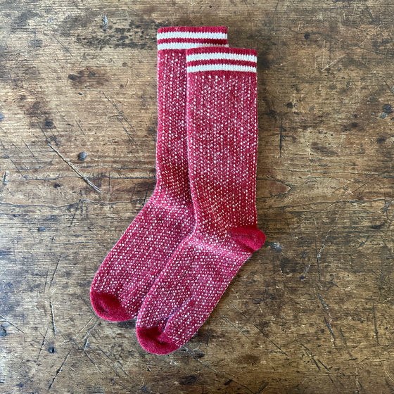 Red Nordic Birdseye Wool Cashmere Crew Socks