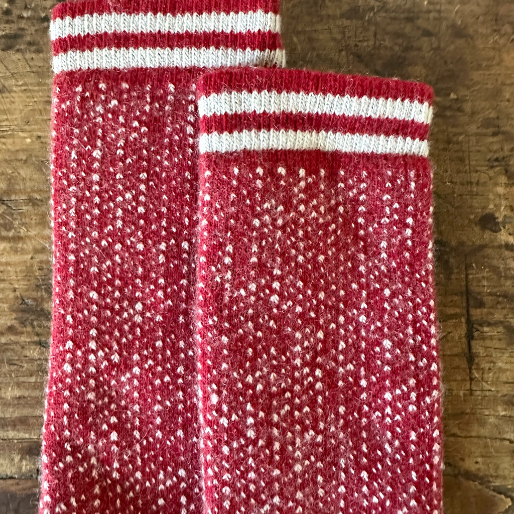 Red Nordic Birdseye Wool Cashmere Crew Socks