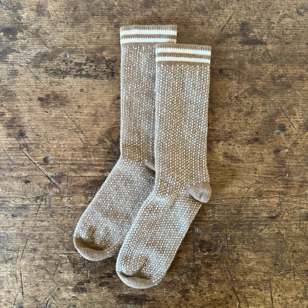 Camel Nordic Birdseye Wool Cashmere Crew Socks