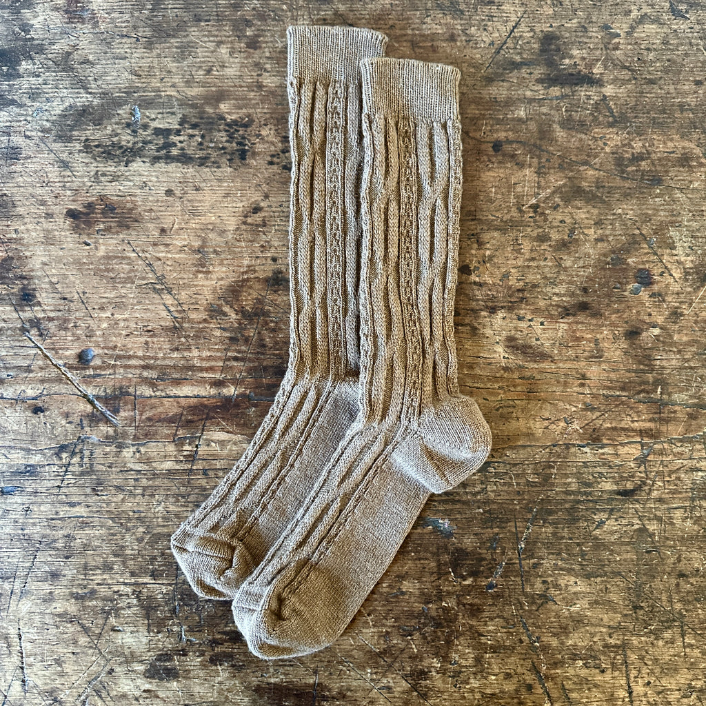 Camel Chunky Cable Wool Cashmere Crew Socks