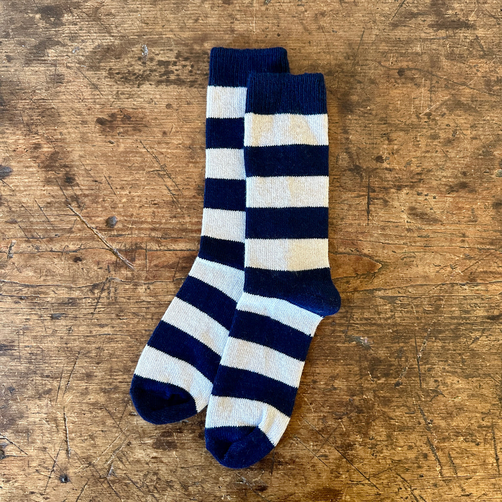 Navy Rugby Wool Cashmere Crew Socks