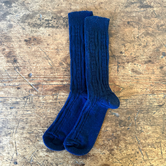 Navy Chunky Cable Wool Cashmere Crew Socks