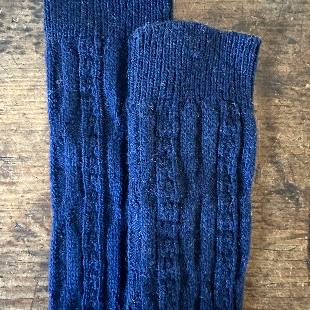 Navy Chunky Cable Wool Cashmere Crew Socks