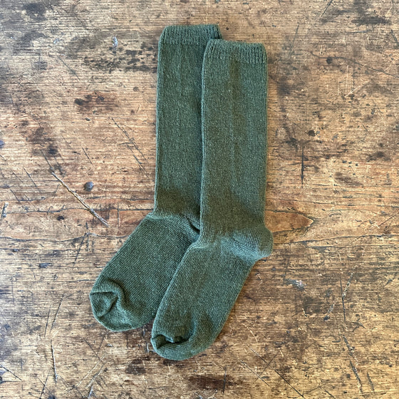 Olive Wool Cashmere Crew Socks