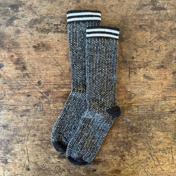 Dark Brown Nordic Birdseye Wool Cashmere Crew Socks