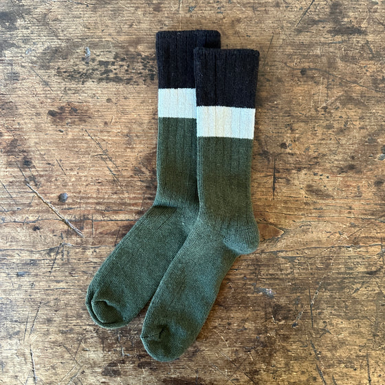 Olive Ribbed Colorblock Wool Cashmere Crew Socks