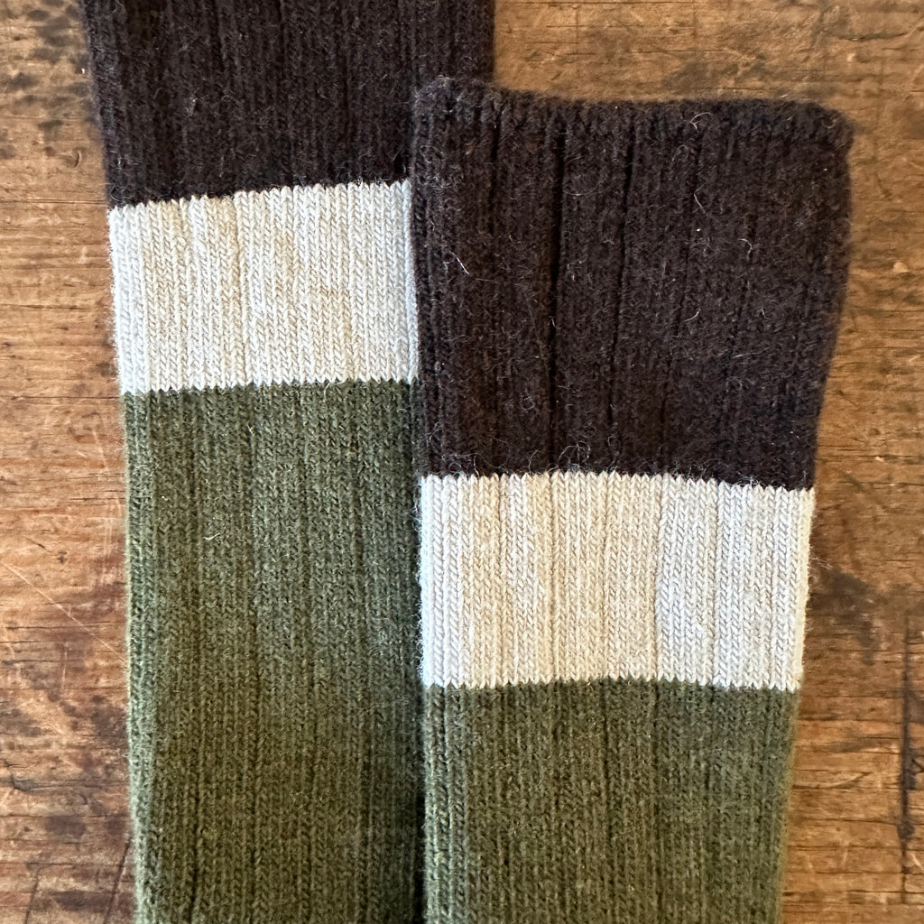 Olive Ribbed Colorblock Wool Cashmere Crew Socks