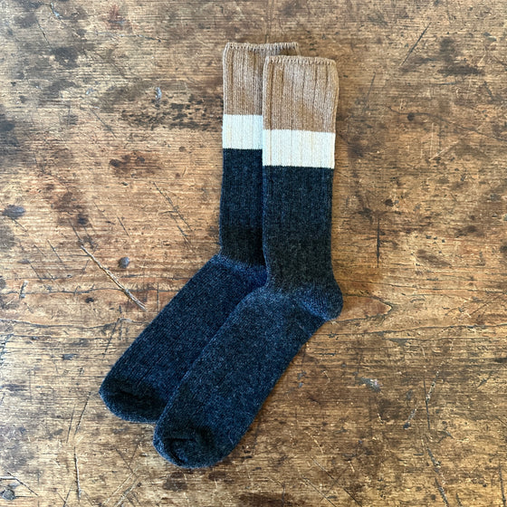 Charcoal Ribbed Colorblock Wool Cashmere Crew Socks