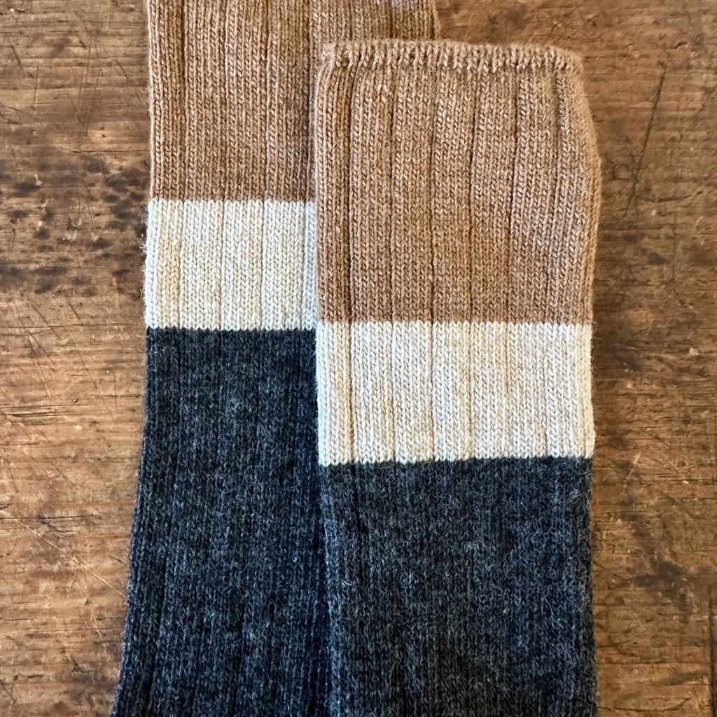 Charcoal Ribbed Colorblock Wool Cashmere Crew Socks