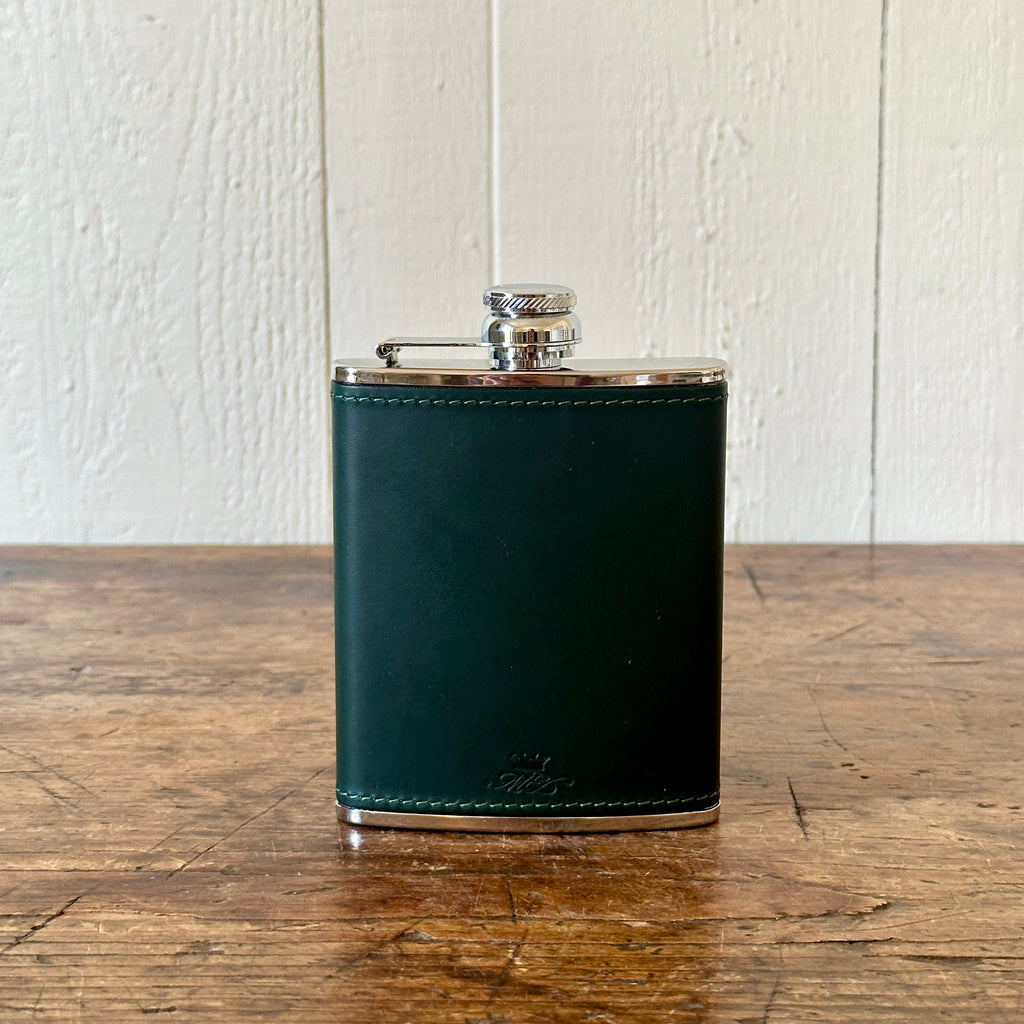 6 Ounce Forest Green Leather Hip Flask