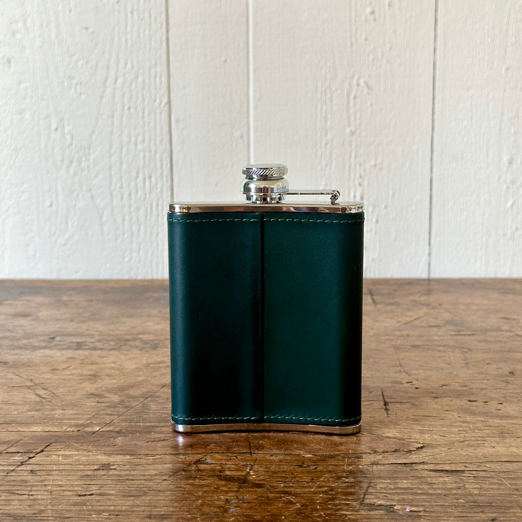 6 Ounce Forest Green Leather Hip Flask