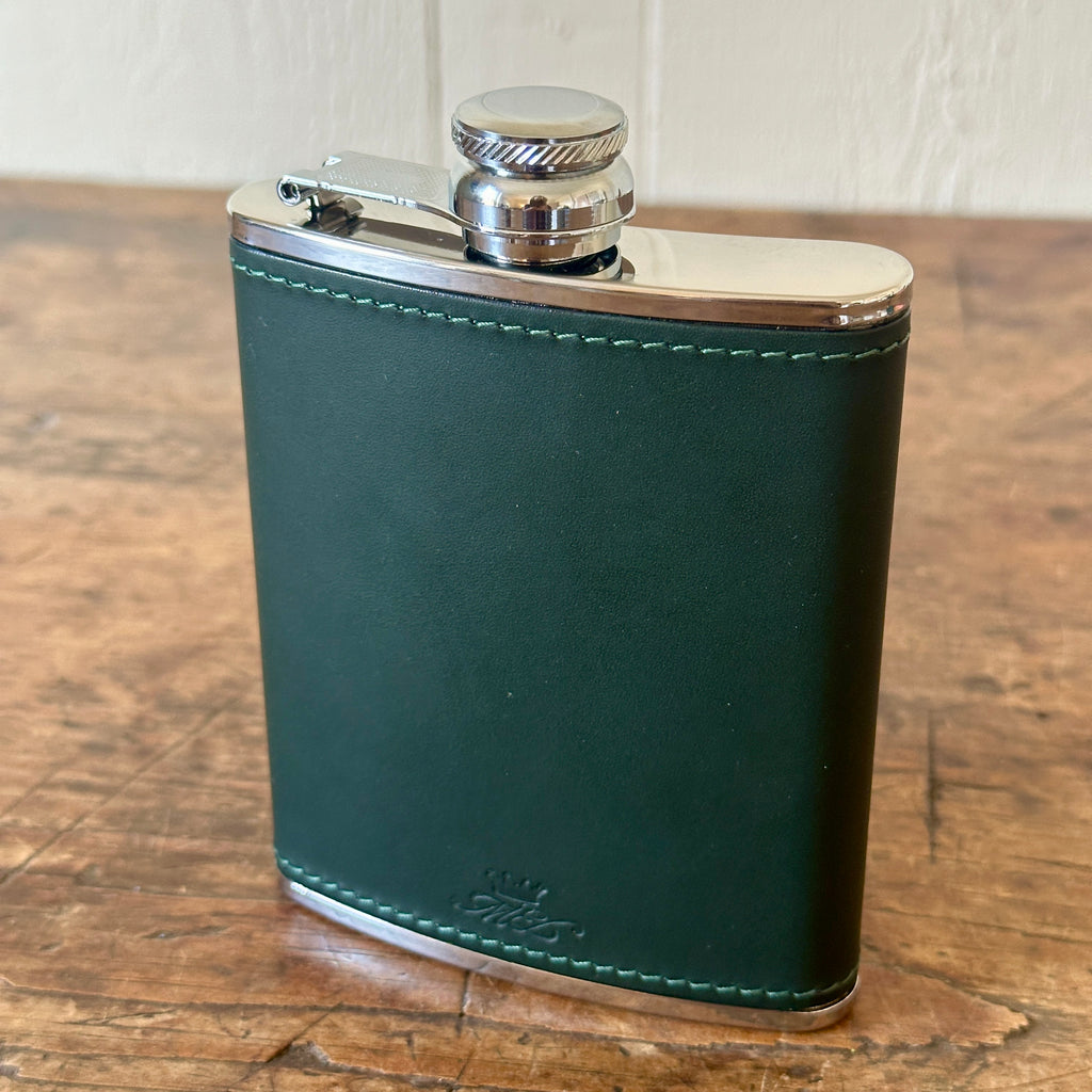 6 Ounce Forest Green Leather Hip Flask