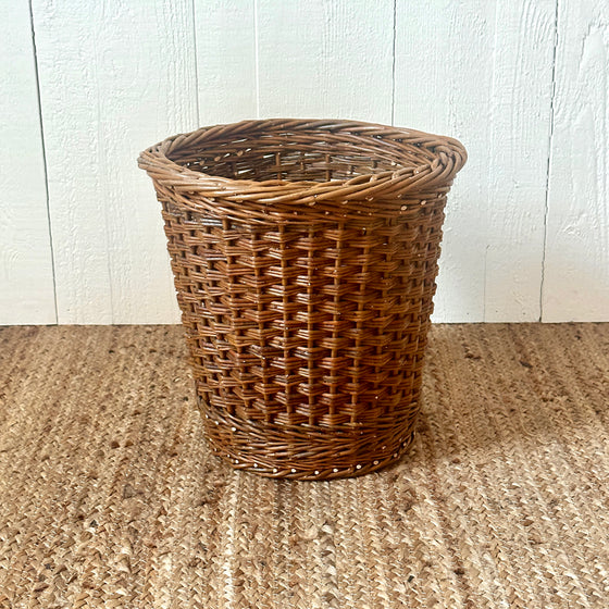 Three Rod Randed Weave Waste Basket - Brown